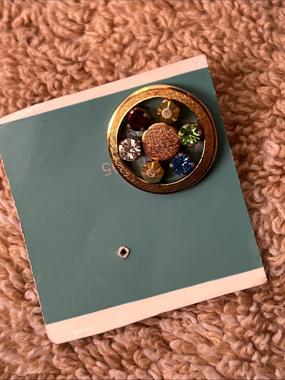 Gold-Tone Multicolor Crystal Round Brooch